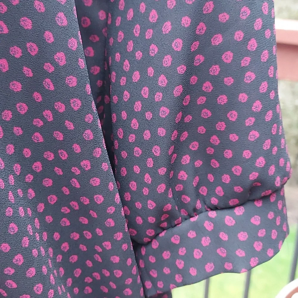 West Kei Black And Red Blouse Polka Dot Tie Waist Size L